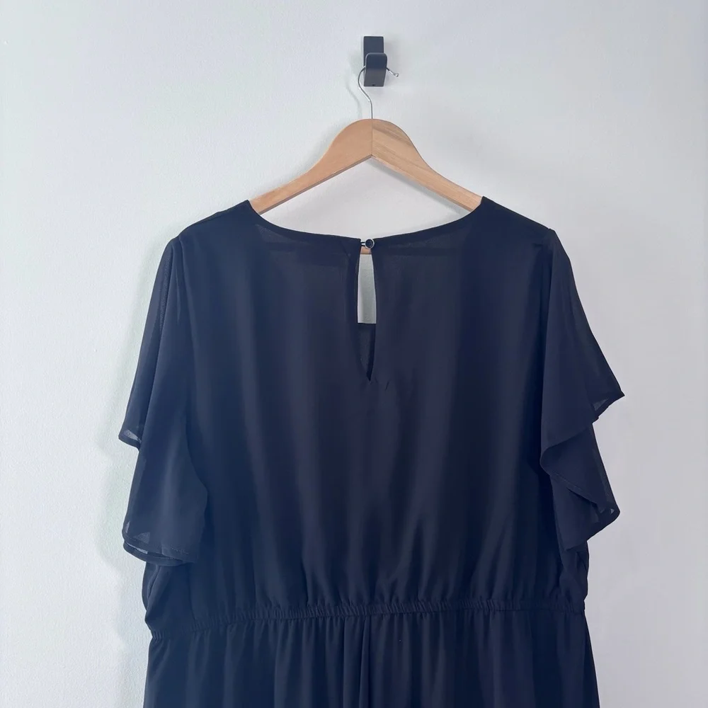Amazon Black Flutter Sleeve Chiffon A-Line Knee Length Dress Plus Size 20 New - Picture 8 of 10